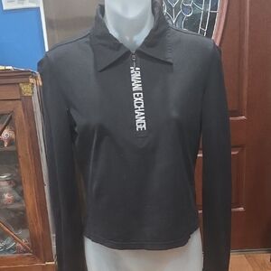 Armani Exchange Half Zipper, Vertical Tape Logo Long Sleeve Tee, XS